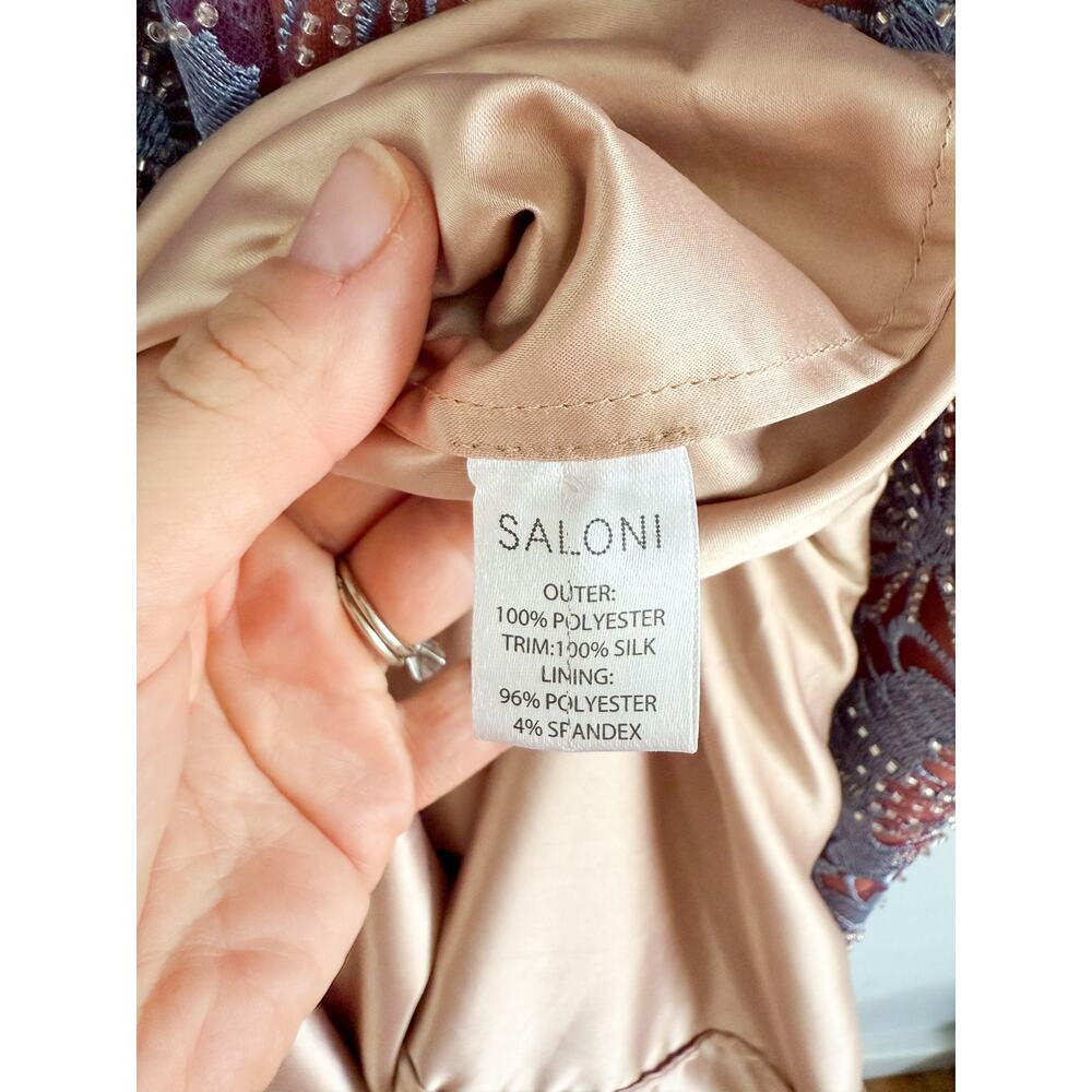 Saloni | Jamie C Embellishment Bows Dress in Blue Carmine | Sz 2 / UK Sz 6 - Picture 10 of 11